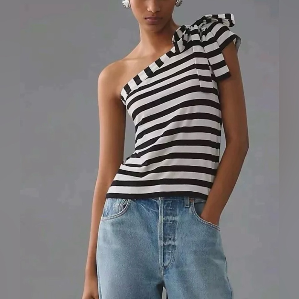Anthropologie One Shoulder Stripped Tank In XS